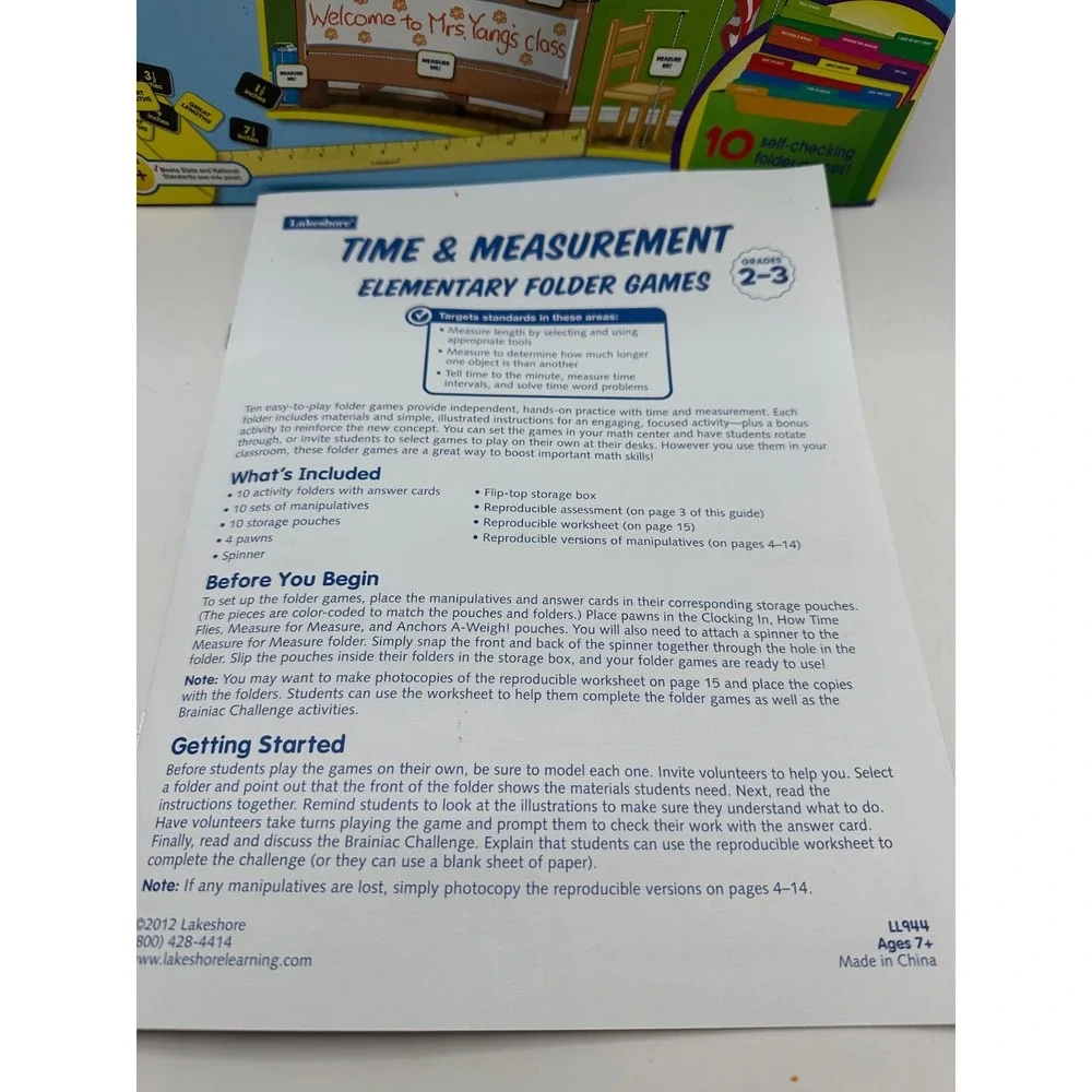 Lakeshore Learning Time & Measurement Elementary Folder Games Grades 2-3 COMPLET
